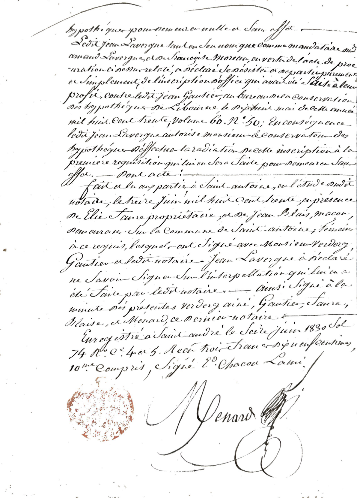1830 Notarial Receipt and Mortgage Cancellation (Gironde, France) - Page 5
