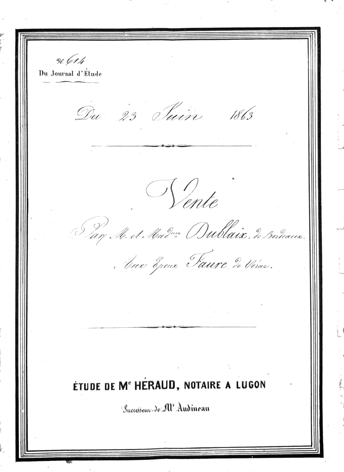 1863 Deed of Sale between Dublaix and Faure families