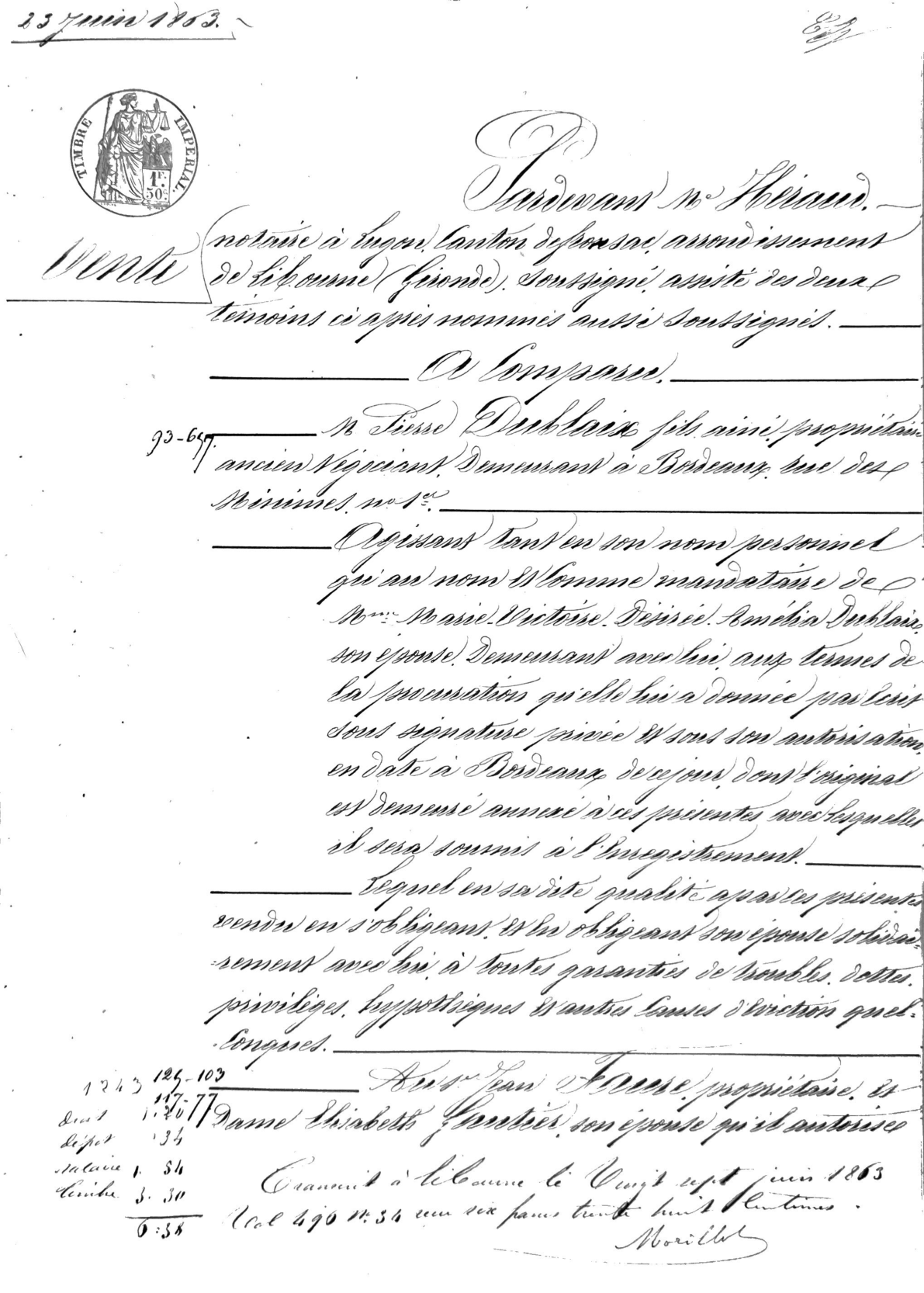 1863 Deed of Sale between Dublaix and Faure families - Page 2