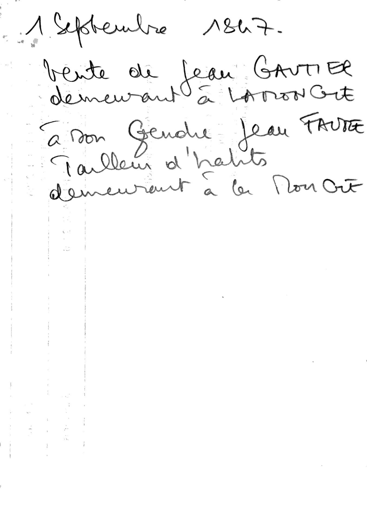 Land Sale Deed between Jean Gautier and Jean Faure, 1847