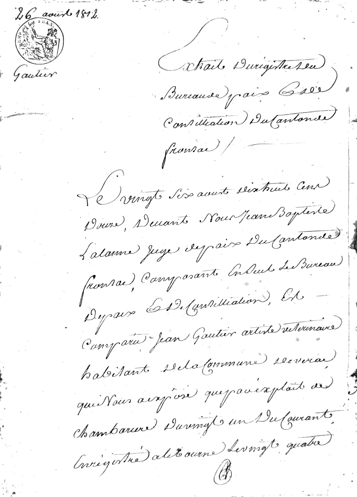 1812 Conciliation Extract Regarding Gautier Inheritance Dispute in Fronsac