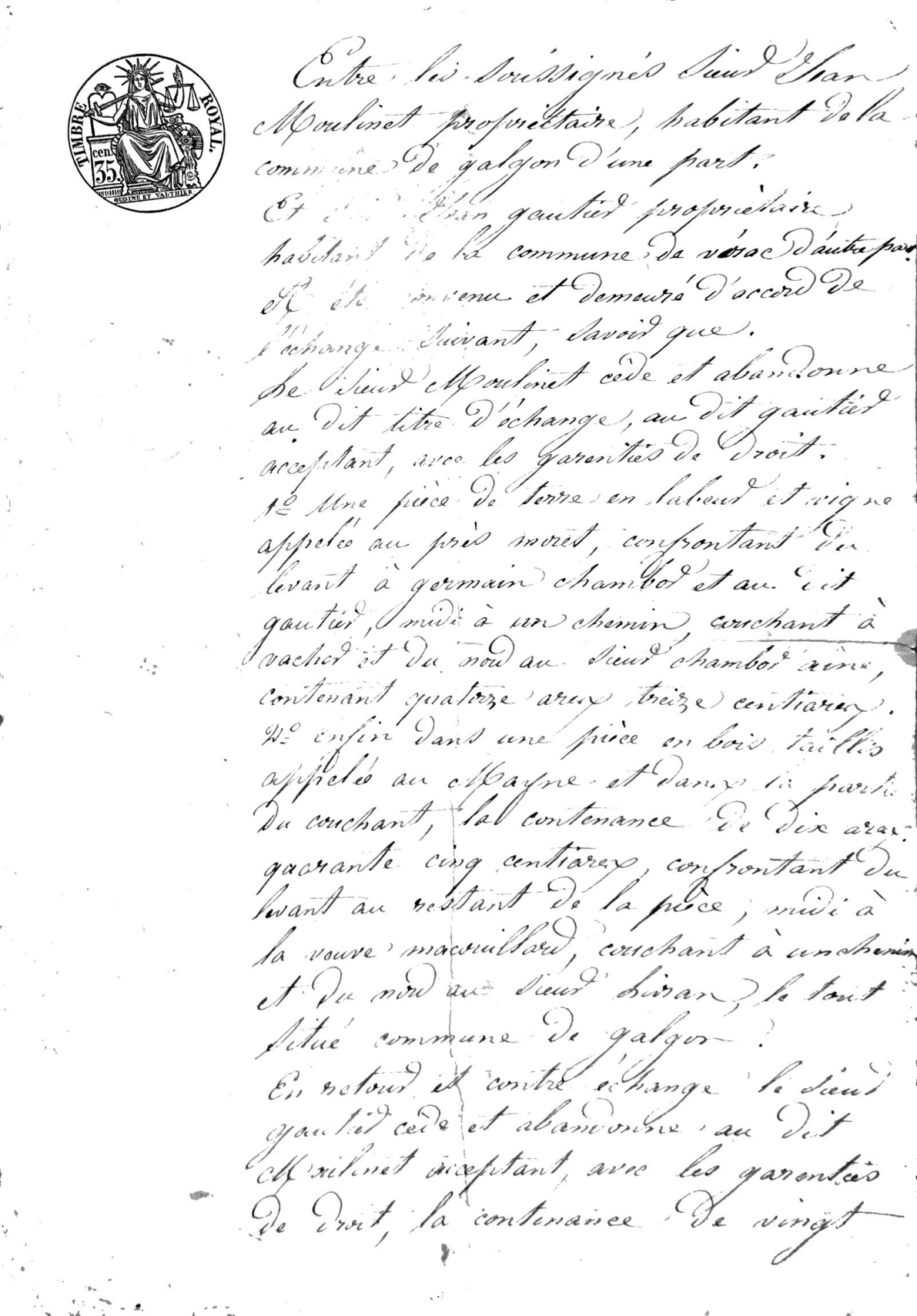 Land Exchange Deed Between Jean Gautier and Jean Moulinet (1848) - Page 2