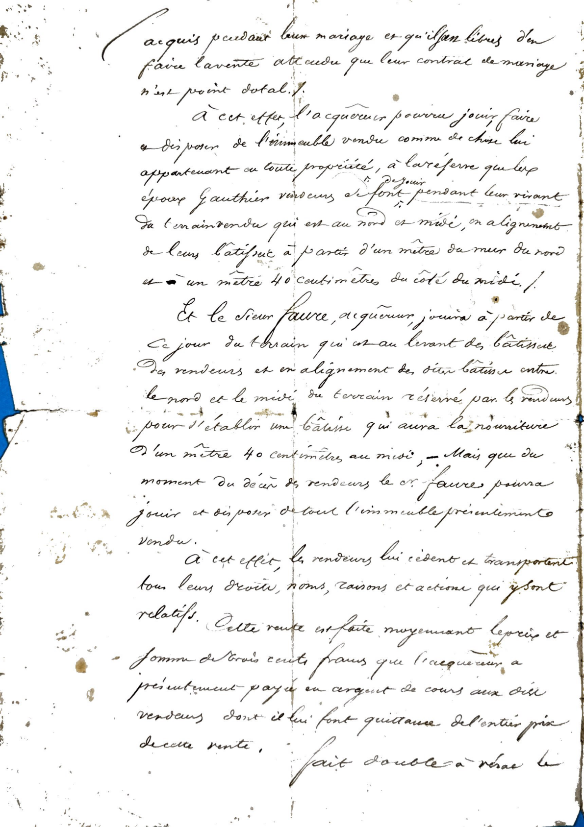 1851 Certified Extract of 1847 Land Sale Deed (Gironde) - Page 2