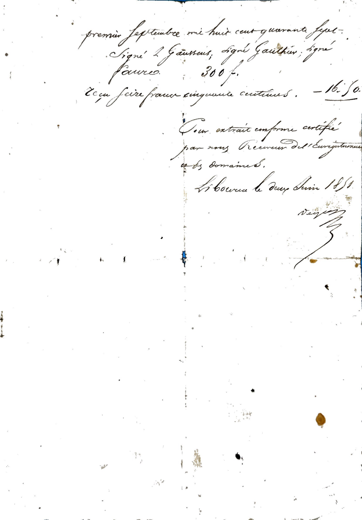 1851 Certified Extract of 1847 Land Sale Deed (Gironde) - Page 3