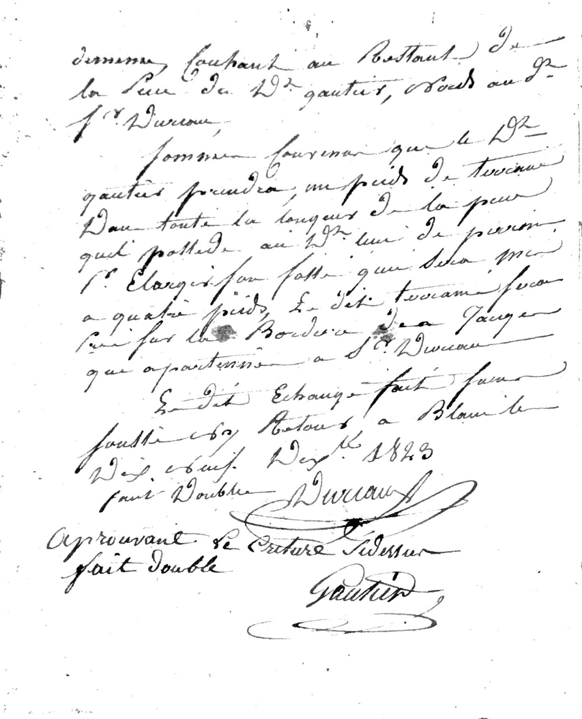 1823 Land Exchange Agreement Between Jean Gautier and Jean Dureau - Page 2
