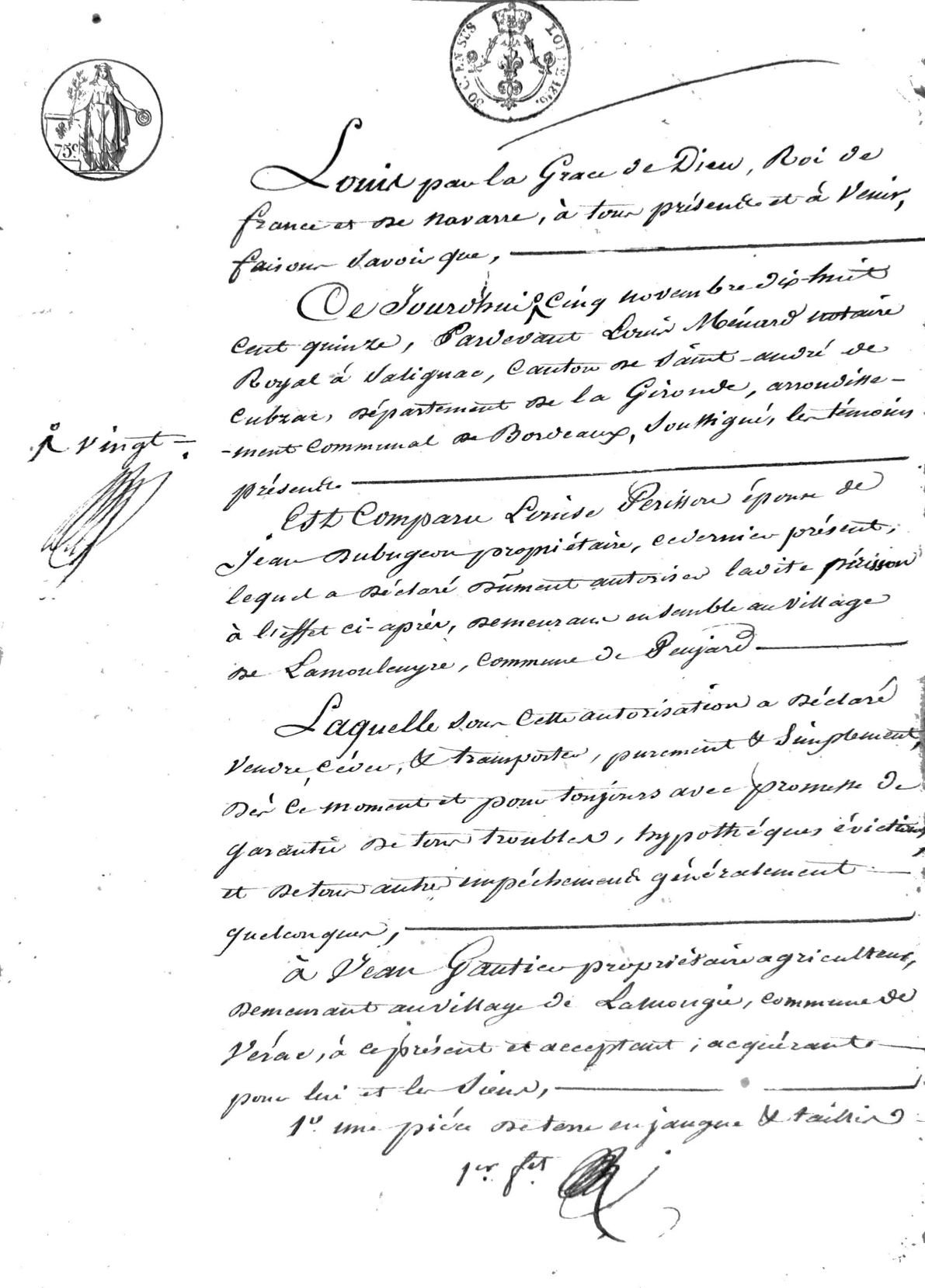 1815 Notarial Deed of Sale: Perisson to Gautier (Gironde, France) - Page 3
