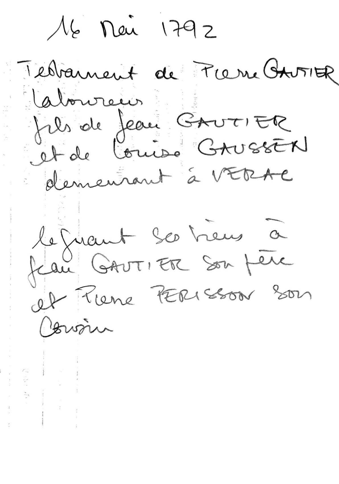 Last Will and Testament of Pierre Gautier (1792), Registered Year XII - Page 2