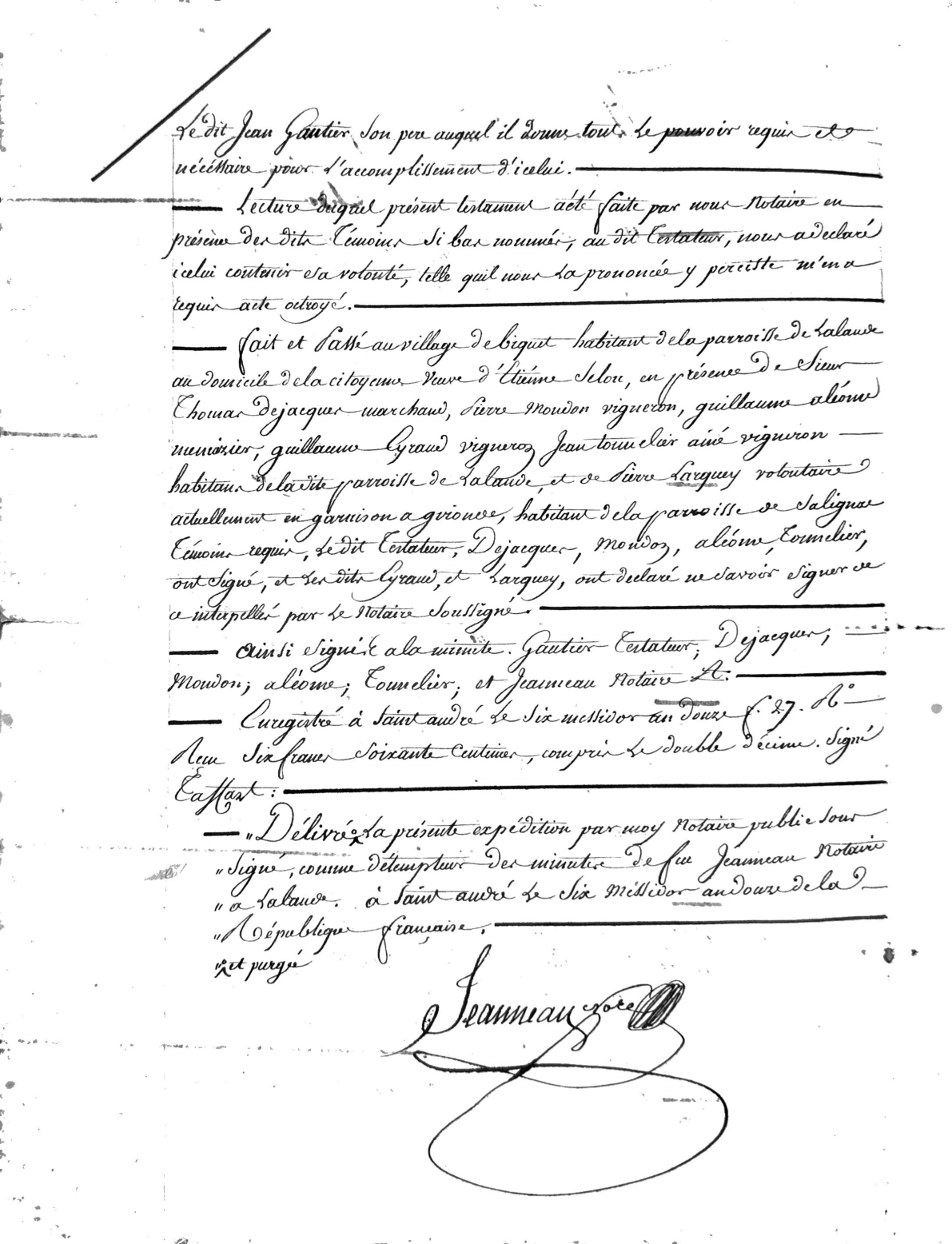 Last Will and Testament of Pierre Gautier (1792), Registered Year XII - Page 4