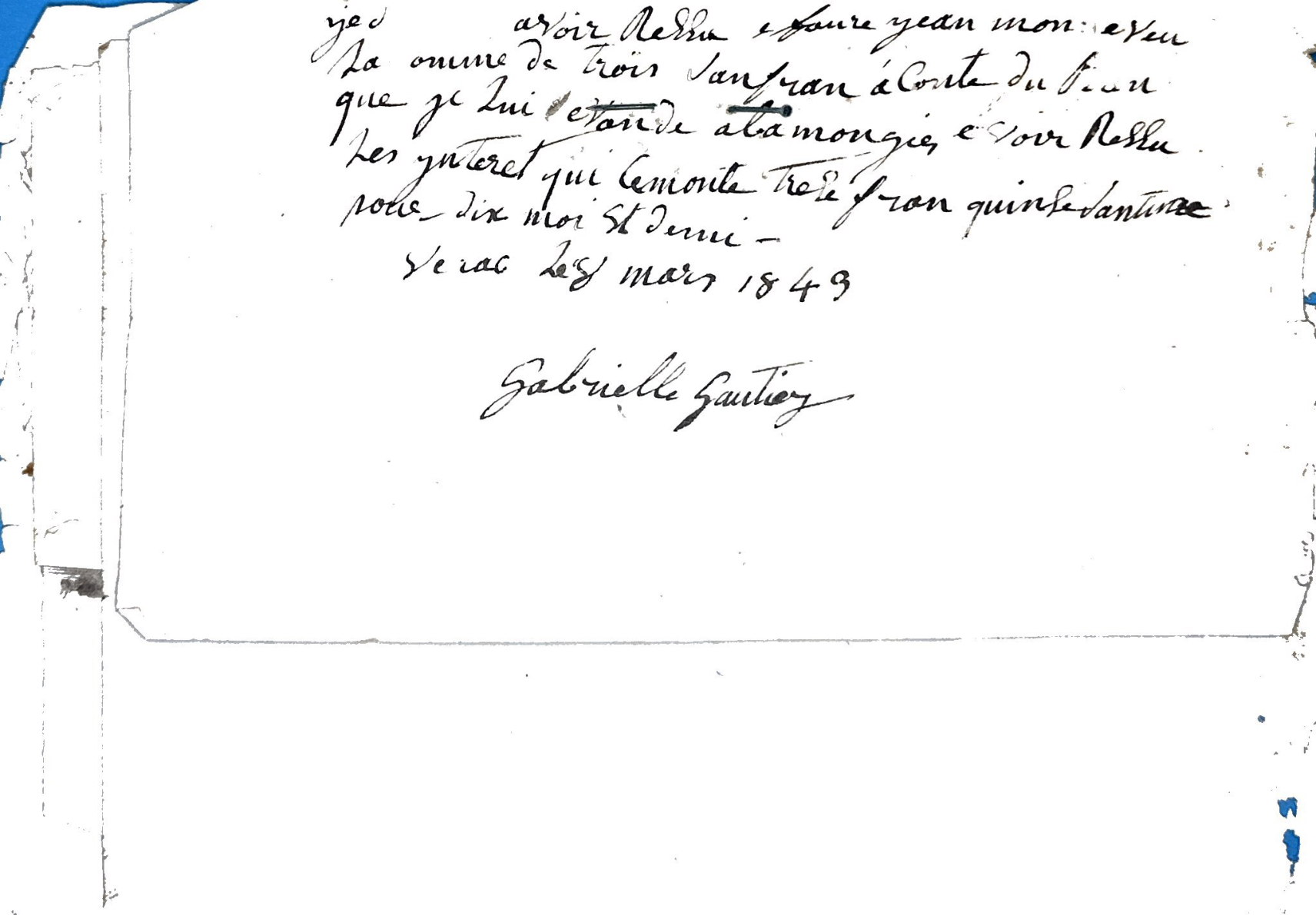 Handwritten Property Payment Receipts from Gabrielle Gautier (1844-1849)